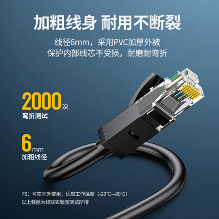 绿联 20161 六类CAT6类网线  3米 黑（NW102）(单位 根)